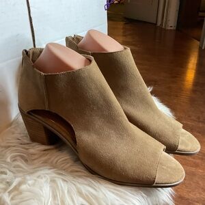 Lucky Brand Tan Open-Toe zip Heeled Booties NWD